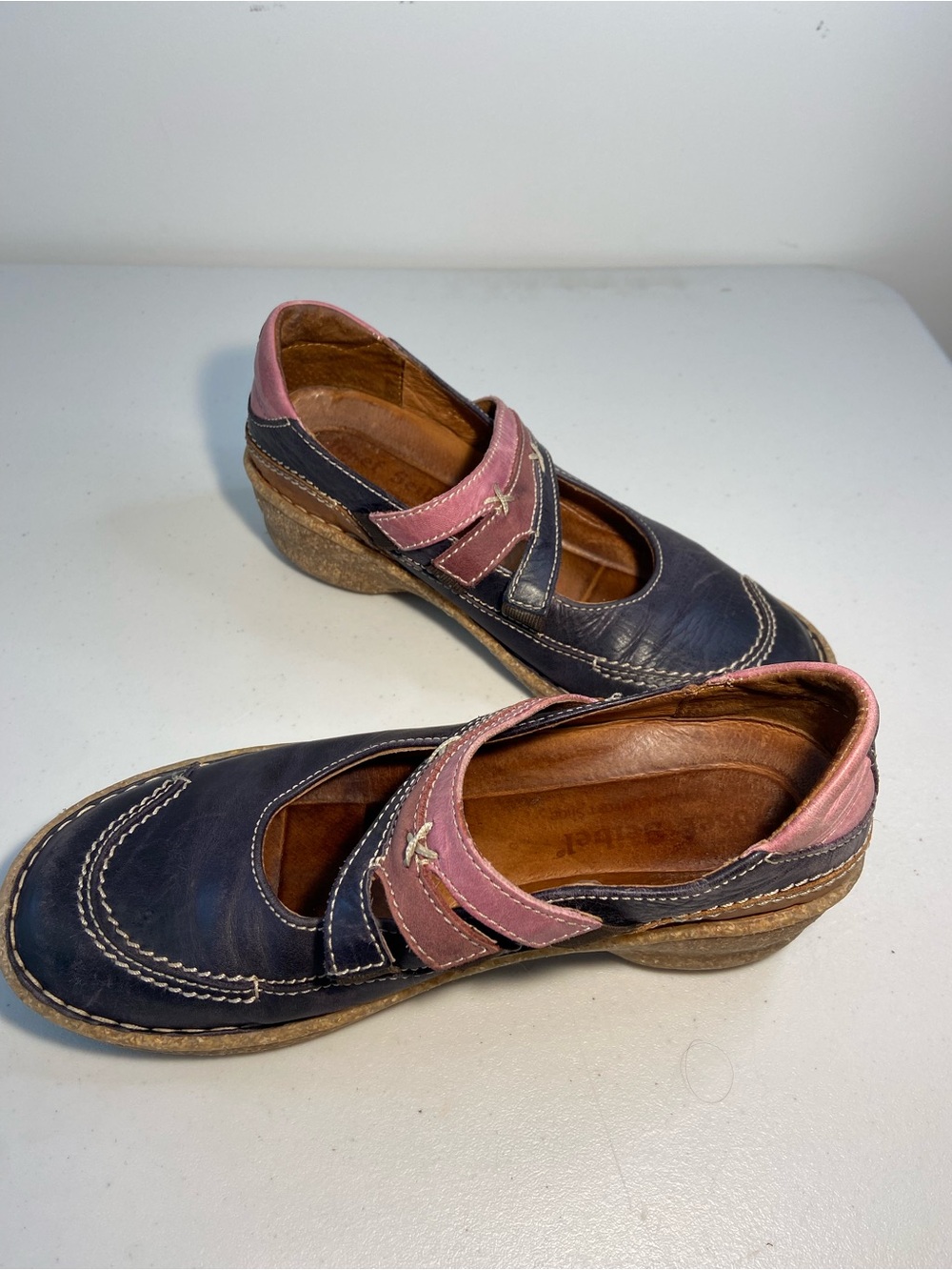 Josef Seibel Spirit Nature Comfort Mary Jane Flats in Navy and Pink SZ6 - Picture 4 of 9